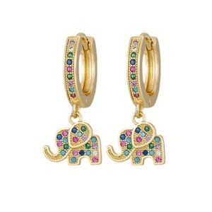 🐘 Colorful Elephant Huggie Hoop Earrings Rhinestone-NEW